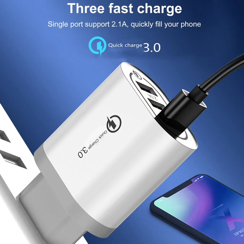 Быстрая зарядка US/EU 18W для QC 3,0 5 V/2A 3-USB зарядное устройство для путешествий блок питания