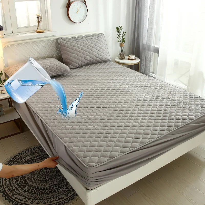1pcs Waterproof Mattress Protector Washable Bed Cover Queen King Quilted Solid Color Fitted Sheet Style Mattress
