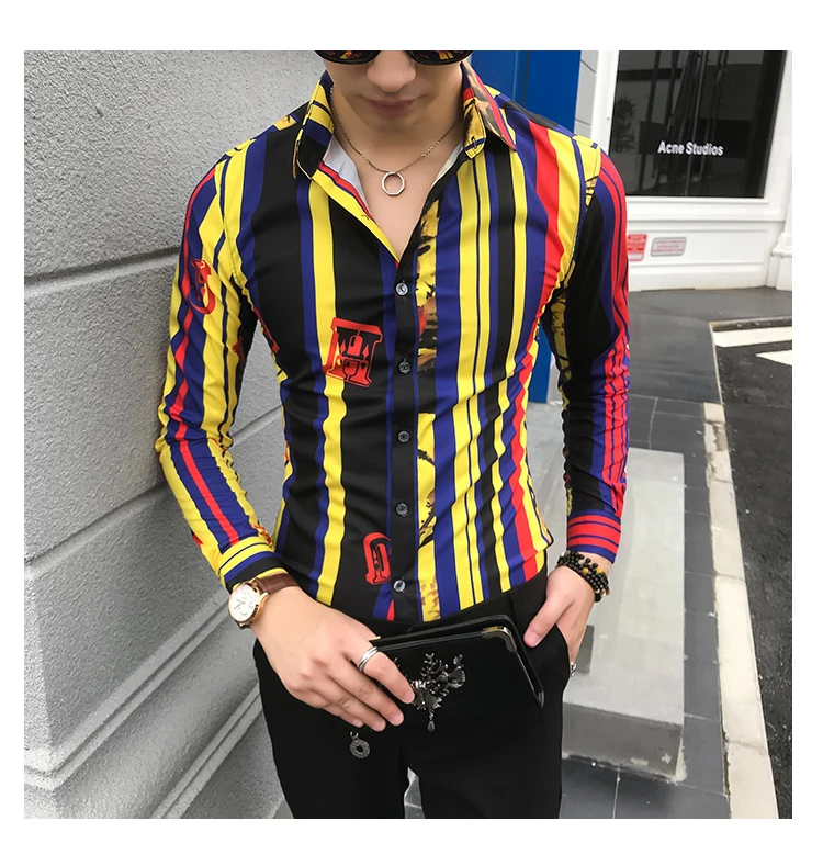Остроконечная полосатая Мужская рубашка Camisa Social Masculina, приталенная Корейская мужская одежда, осенняя сорочка с длинным рукавом, Homme Manche Longue