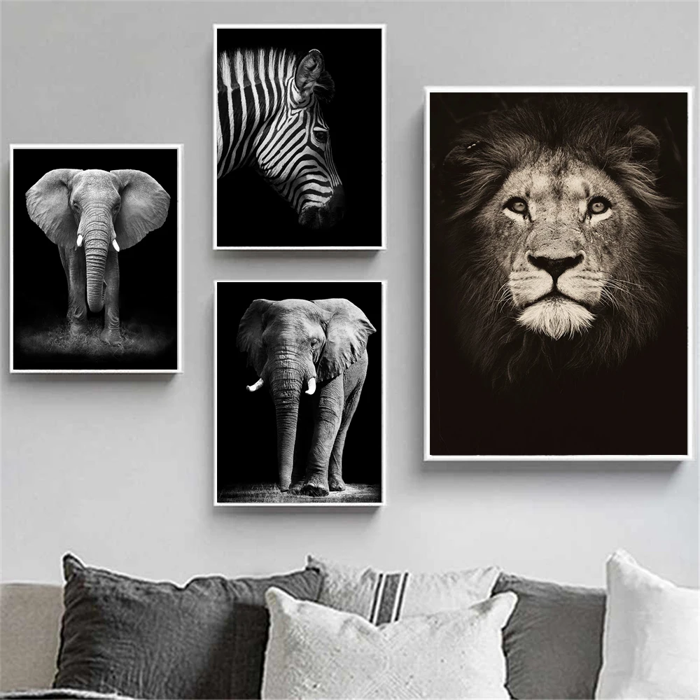 

Black and White Nordic Animal Painting Living room Decoration Canvas Painting no frame Vintage Posters Canvas Prints
