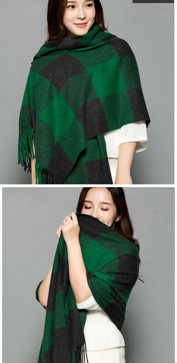 Luxury Brand Wool Scarf Female Best Quality Classic Plaid Winter Warm Thickening Scarf Pashmina Tassels Women Wrap Shawl
