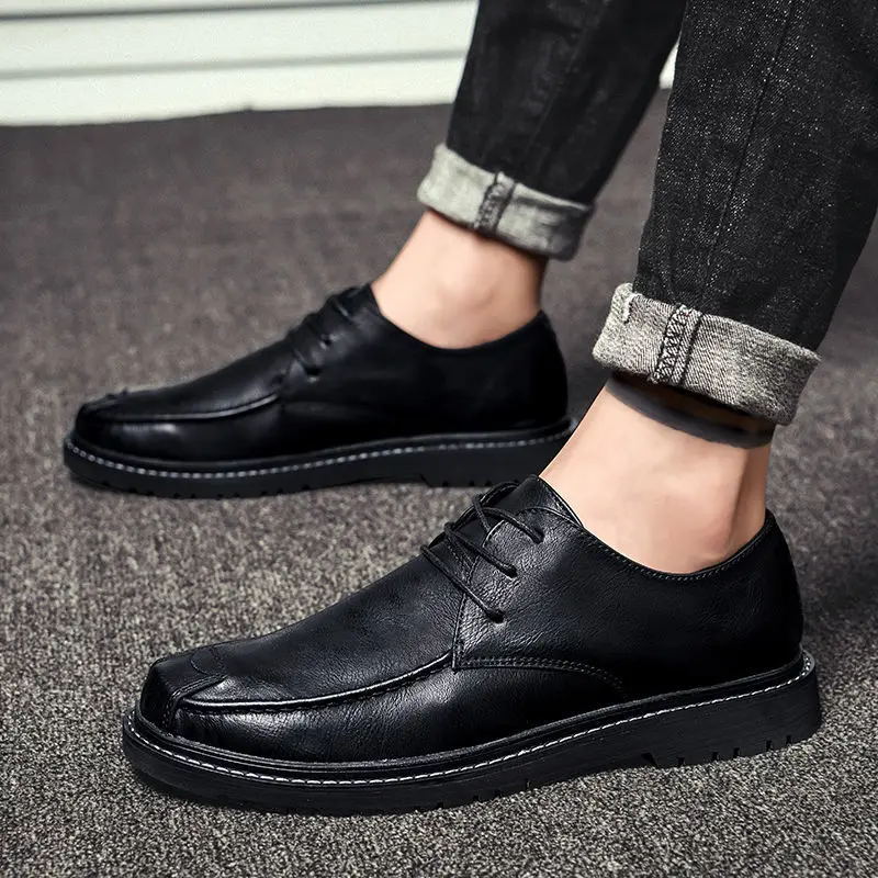 

Men's PU Leather Shoes Trend All-match Dress Shoes Male Breathable Casual Shoes Youth British Black Business Leather Shoes