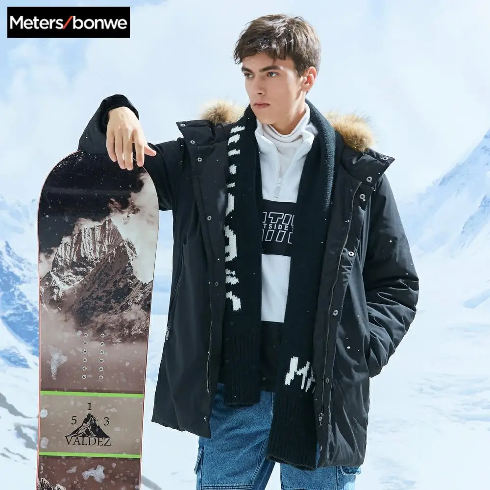 Cena Metersbonwe męska parki gruba puchowa kurtka znosić średniej długości płaszcz z kaczego puchu ciepłe wspinaczka parki ubrania płaszcz na śnieg