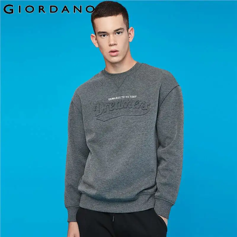 

Giordano Men Sweatshirts Interlock Letter Embossed Crewneck Sweatshirt Loose Casual Sudaderas Para Hombre 90099788