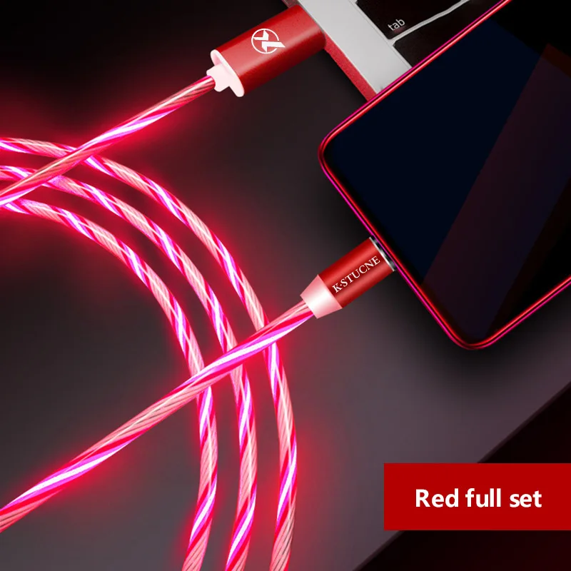 Магнитный кабель-светильник для быстрой зарядки, магнитный кабель Micro usb type C для iPhone samsung S9 S10 светодиодный кабель type-C для зарядного устройства - Тип штекера: Red