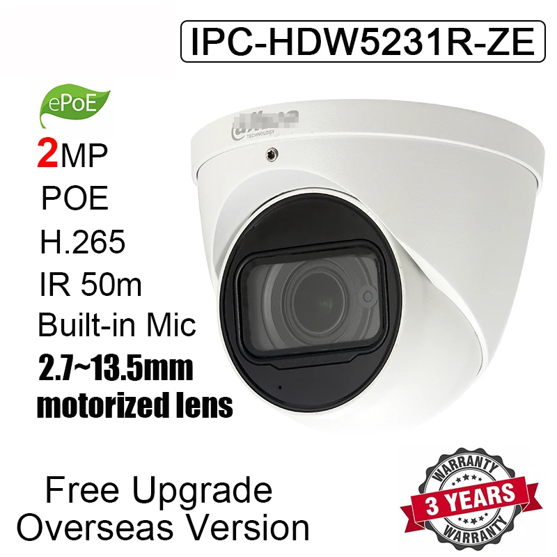 Английская IPC-HDW5231R-ZE 2MP POE IR Eyeball IP камера слот для sd-карты Starlight сетевая веб-камера