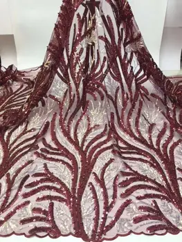

Popular luxury Nigerian African wedding pink pearl sequins lace French embroidery chiffon fabrics heavy hand beaded lace fabric