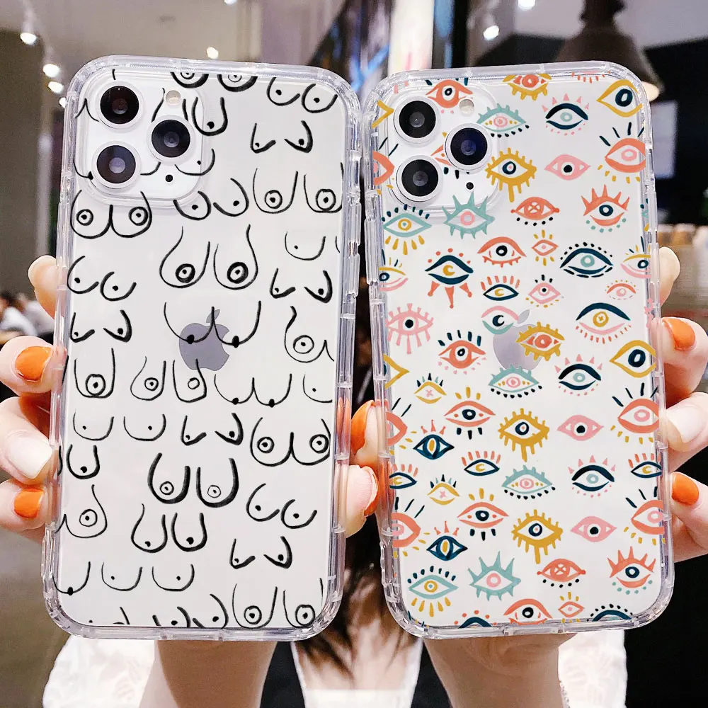 

Abstract Lucky Eye face Boobs line Art Phone Case For iphone 12 pro max 11 pro Max 7 Plus 8 Plus SE XR XS MAX Silicone TPU Cover