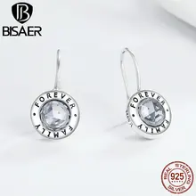 BISAER подлинные 925 пробы серебряные серьги Семейные круглые серьги-гвоздики для женщин модные серьги ювелирные изделия brincos
