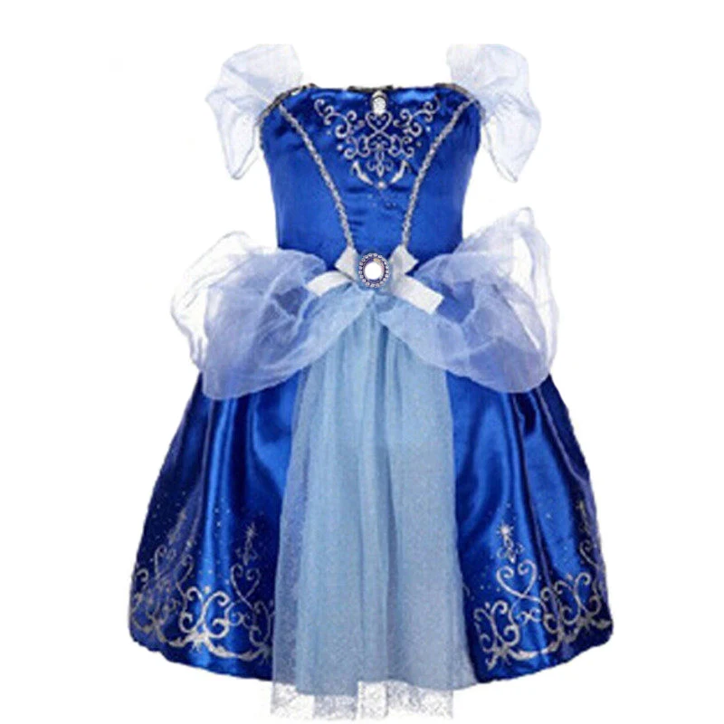 Girls Christmas Dress Kids Halloween Costume Disguise Party Princess Blue Cute with Bow Cartoon Pattern Mid-Calf Gown 2-7Y | Детская