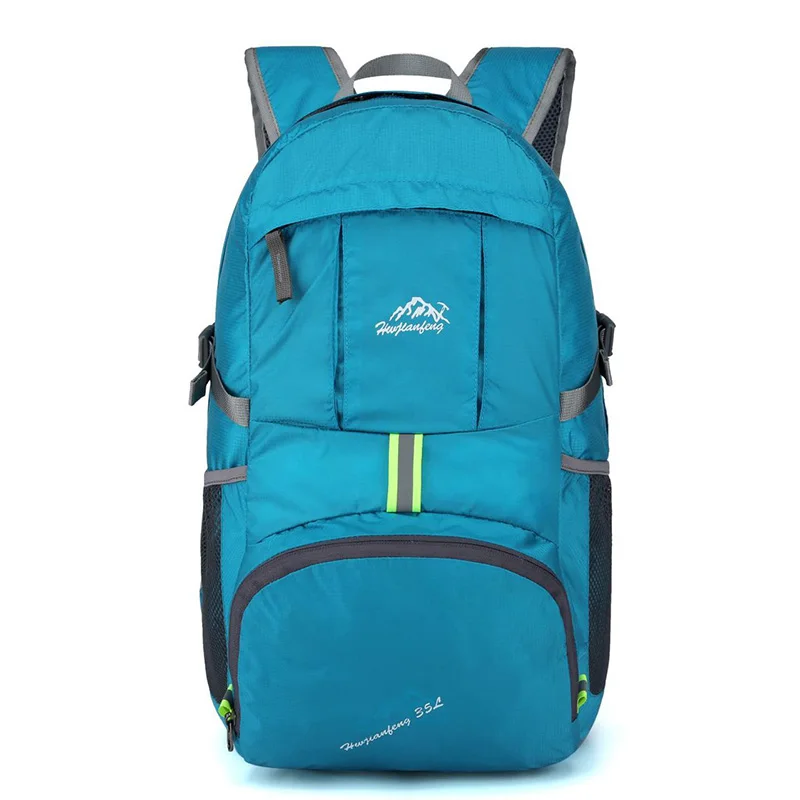 Открытый 35L водонепроницаемый альпинистский походный рюкзак складной Сверхлегкий дорожный рюкзак Светоотражающие походные рюкзаки - Цвет: Blue
