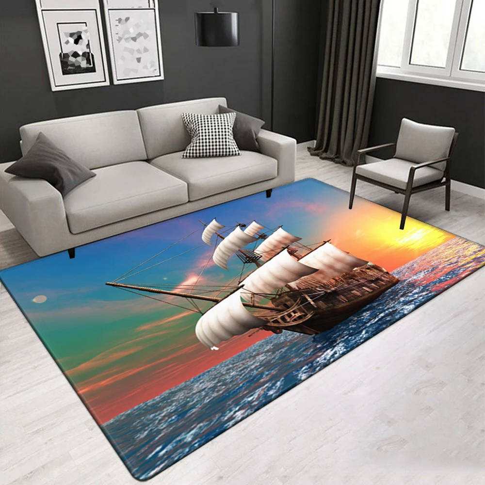 Shark Ship Boat Sailing Horse Rugs Area Carpet Floor Bedroom Doormat Non-slip Mat Living Room Large | Дом и сад
