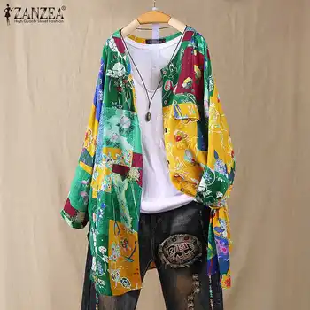 

Women Bohemian Floral Print Long Sleeve Blouse Plus Size ZANZEA Autumn Long Shirt Vintage Button Down Loose Top Blusas Cardigan