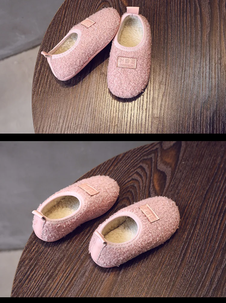 Зимняя детская обувь для маленьких девочек; плюшевая теплая прогулочная обувь; детская хлопковая обувь; удобные лоферы для маленьких мальчиков