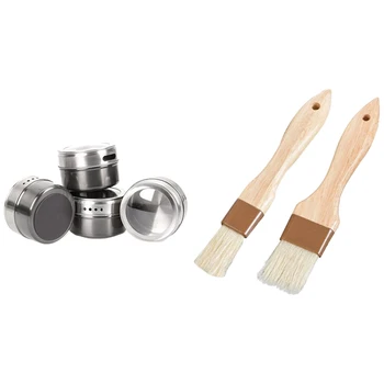 

2 Pack Pastry Brushes Basting Oil Brush Kitchen & 10Pcs Clear Lid netic Stainless Steel Spice Jar Sauce Pepper