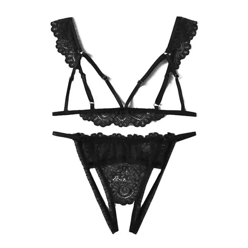 Hollow Bra +Thong Lingerie Set Plus Size Sexy Erotic Lingerie V-Neck Underwear S-2XL Soutien Gorge Sexy Erotique 30OCT234