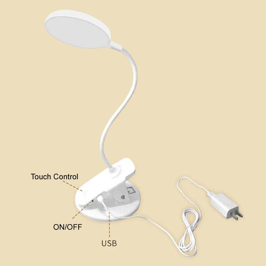 Lampara de Mesa Led 360 con Clip Recargable USB