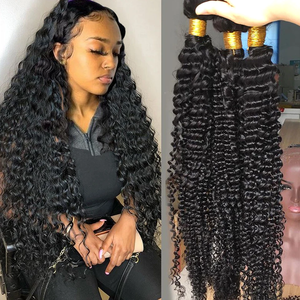 Fashow-mechones de cabello humano brasileño de ondas profundas, extensiones de cabello humano Remy de 100% Natural, 30, 32, 34 y 36 pulgadas