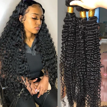 

Fashow Brazilian Deep Wave Hair 1/3/4 Bundles Deep Curly Hair Weaves 30 32 34 36 Inch Natural Human Hair Thick Bundles Remy Hair