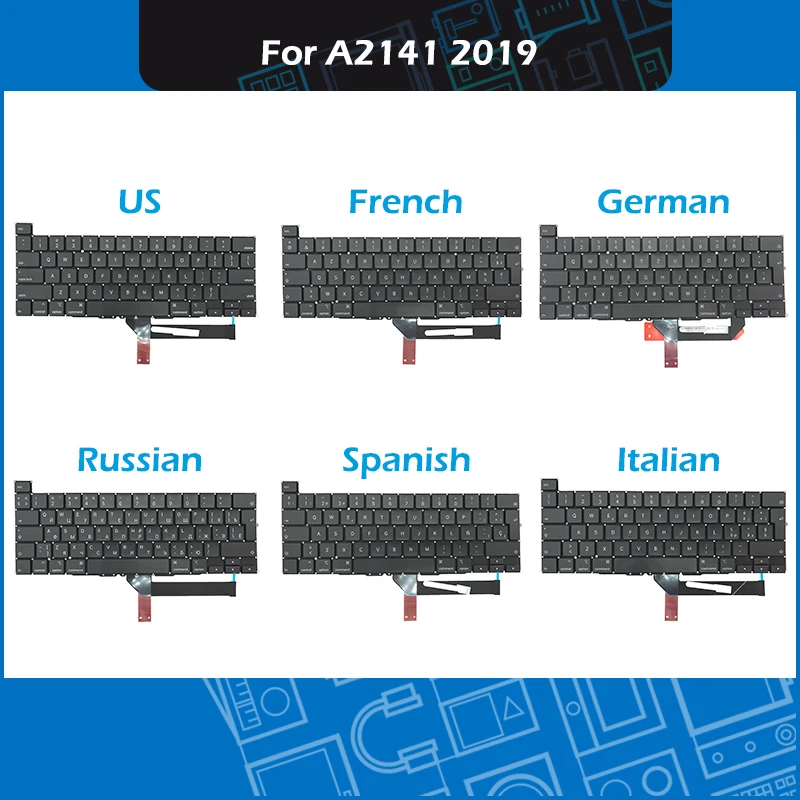 

New US SP FR GER RU IT DK AR Layout Laptop A2141 Keyboard For Macbook Pro Retina 16" A2141 2019 EMC 3347