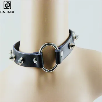 

New Fashion Sexy Harajuku Handmade Choker Punk Leather Collar Necklace Silver Metal O-Round Torques Party Jewelry