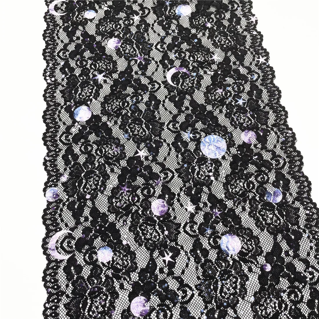 3M/lot Width28cm Star Moon Night Black Wide Elastic Lace Trim Skirt Hem Underwear Sewing Craft DIY Apparel Fabrics Lace Lingerie 3