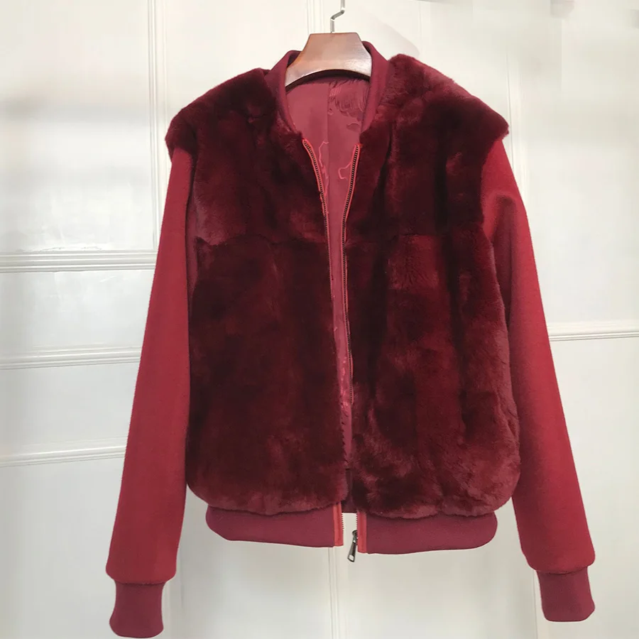 

2019 new short rex rabbit natural fur coat full pelt Thick Warm Short Real Rex Rabbit Fur Coat sporty Jacket casual wear cash