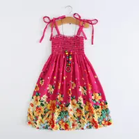 Summer Girls Floral Dress Sling Ruffles Bohemian Beach Princess Dresses for Girl Clothing  2 6 8 12 Years With Necklace Gift