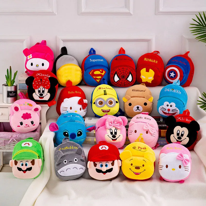 Disney Cute Cartoon Plush Toys Mickey Mouse Minnie Winnie spider man panda mario Figures Backpack Kids Kindergarten school bag | Игрушки и