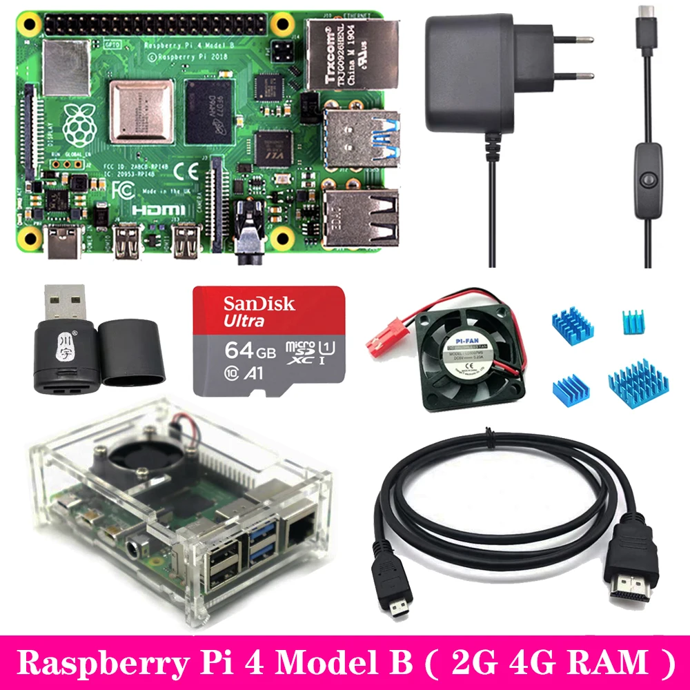 Case da Fonte de Alimentação Adaptador de Alumínio do Dissipador de Calor para Framboesa 4gb de Ram com Acrílico Original Raspberry Modelo b Pi4 4b 4 2gb pi