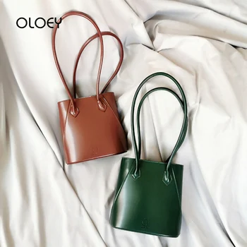 

Vintage Bucket Bags For Women 2020 New Summer Hand Bag Green OL Commuter bag High Quality Shoulder bag Leather Armpit Handbags