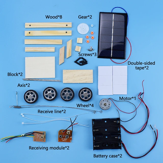 Solar RC Car Wooden Model Kit Assemble Toys for Children Educational Kits DIY Model Car Modeling Can be Electric Friends Gifts 5