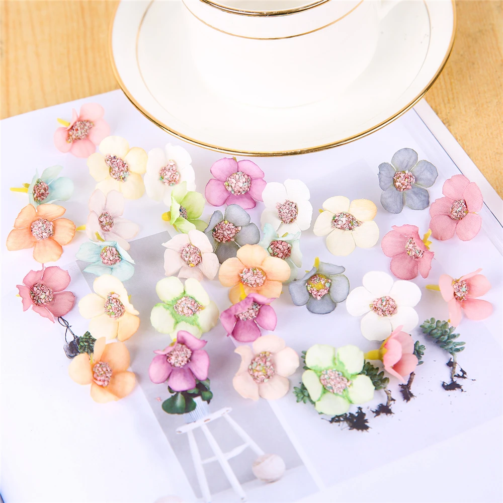 100Pcs Mini Silk Daisy Flower Heads for Crafts and Decorations