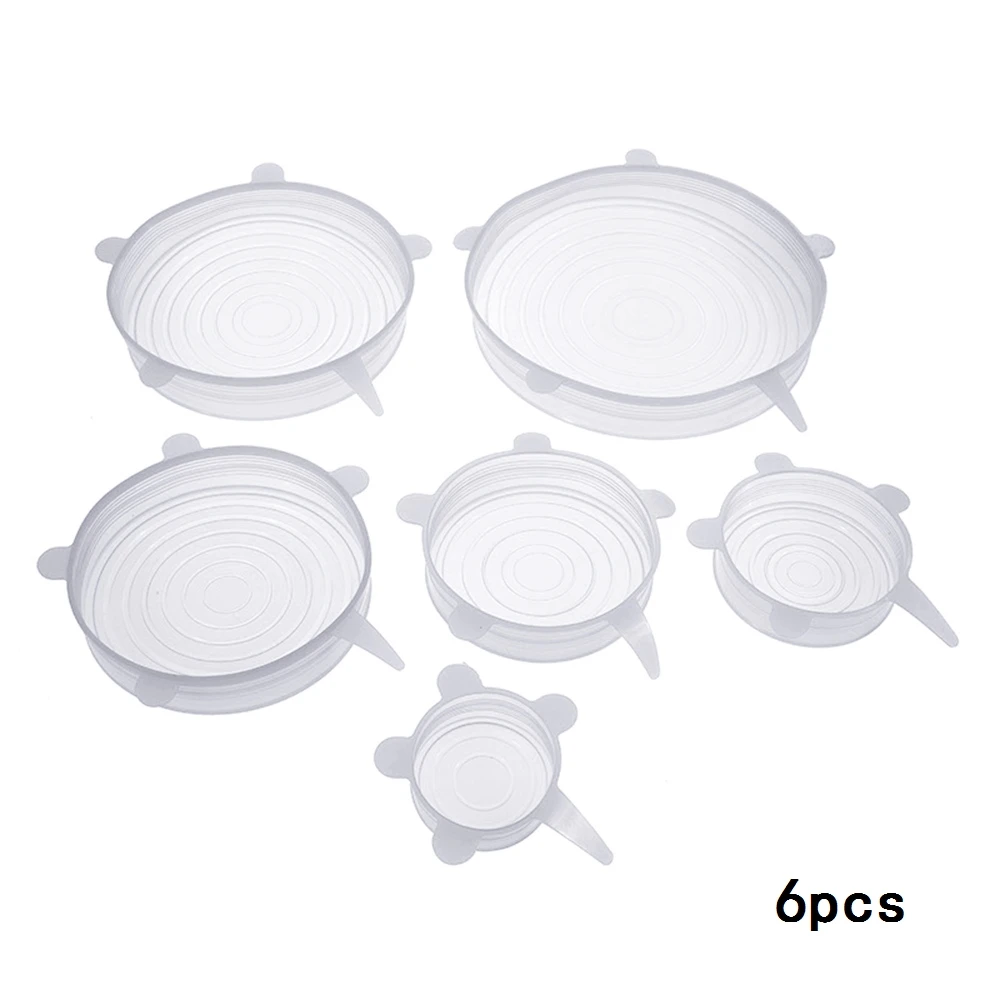 6pcs-white Anpro, универсальные силиконовые эластичные крышки, кухонная посуда, стеклянная чаша, сковорода, крышка, силиконовая пищевая пленка, крышка, многоразовая пробка для разлива, уплотнительная крышка - Цвет: 6pcs-white