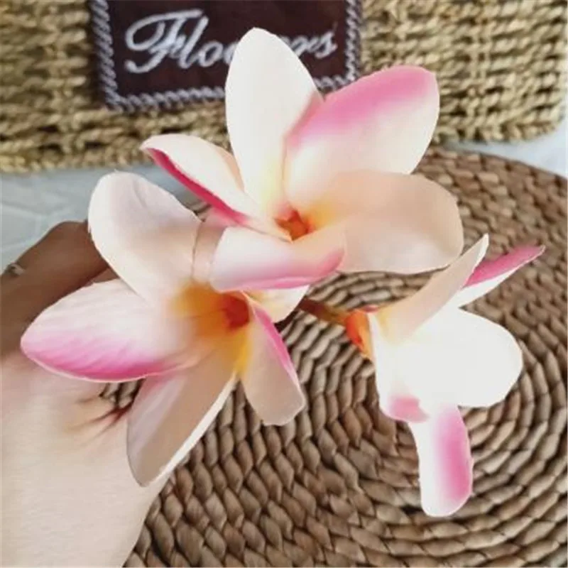 40pcs Artificial Frangipani Flower 3 Heads/Piece Silk Plumeria Rubra Flower Heads for Wedding Party Floral Decoration