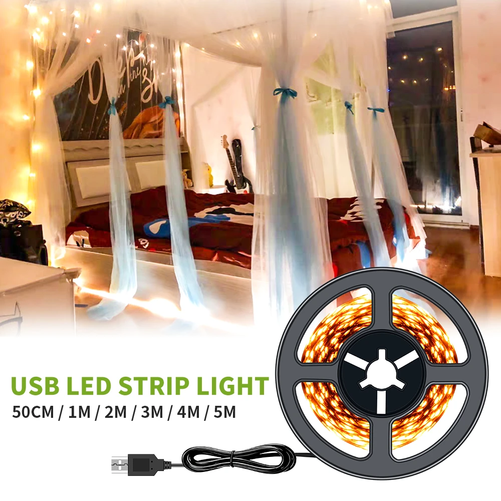 

1M 2M 3M 4M 5M USB Cable LED strip light lamp SMD 2835 Christmas Decor Home lamp tape For TV Background Lighting Led Tira Ribbon