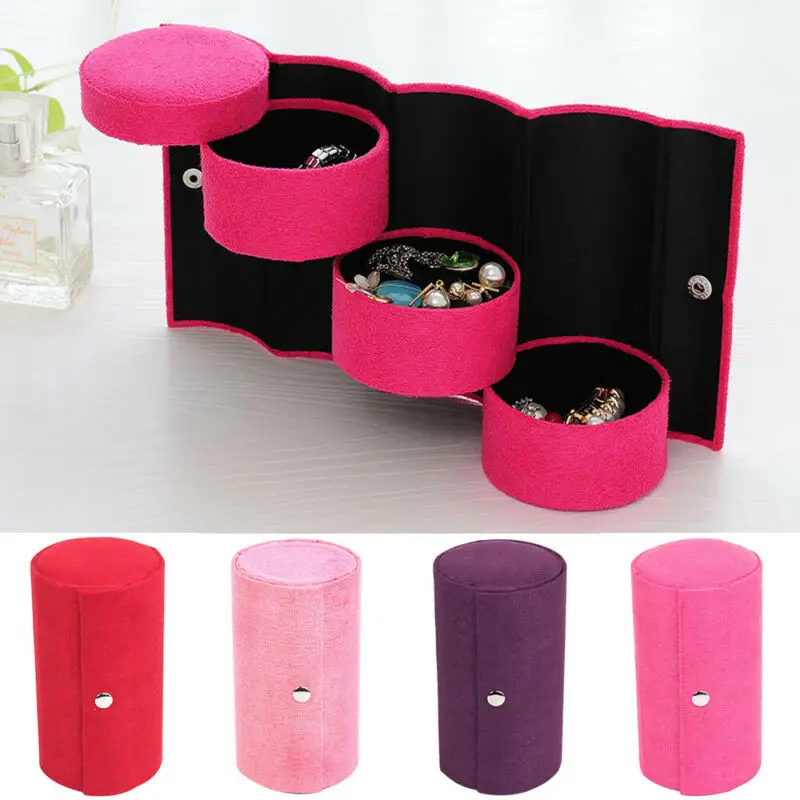 Portable Jewelry Box 360° Rotating Necklace Bracelet Ring Storage Organizer Travel Jewellery Holder Case
