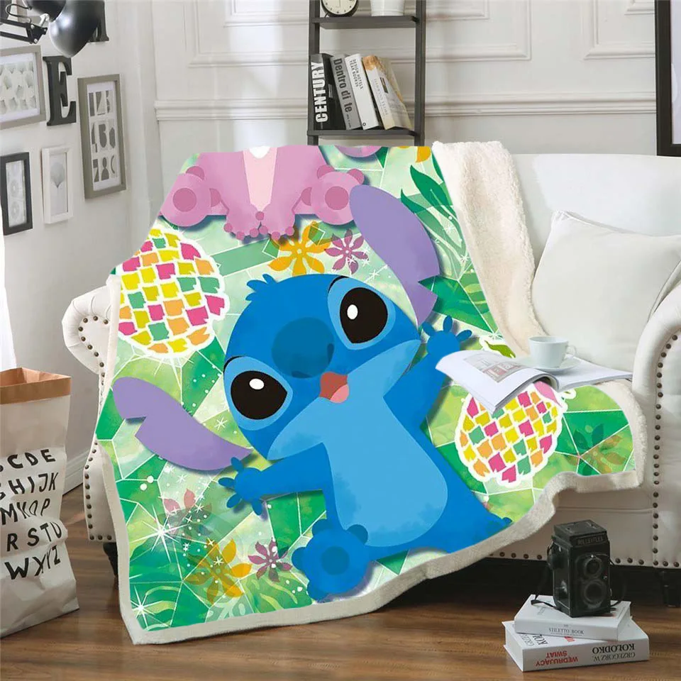 

Throw blanket Cartoon Lilo & Stitch 3D Velvet Plush Blanket Bedspread For Kids Girls Sherpa Blanket Couch Quilt Cover Travel 014
