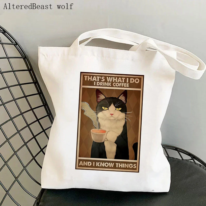 Women Shopper bag Cat Beer Because Murder Is Wrongs Bag Harajuku Shopping Canvas Shopper Bag girl handbag Tote Shoulder Lady Bag