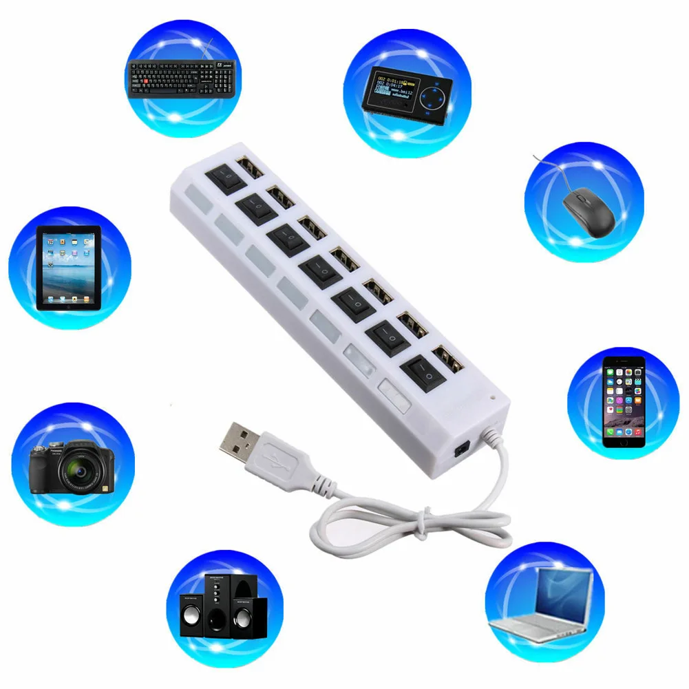 Новинка; Лидер продаж 7-Порты и разъёмы USB 2,0 концентратор с высокими Скорость адаптер On/Off переключатель для портативных ПК Офис