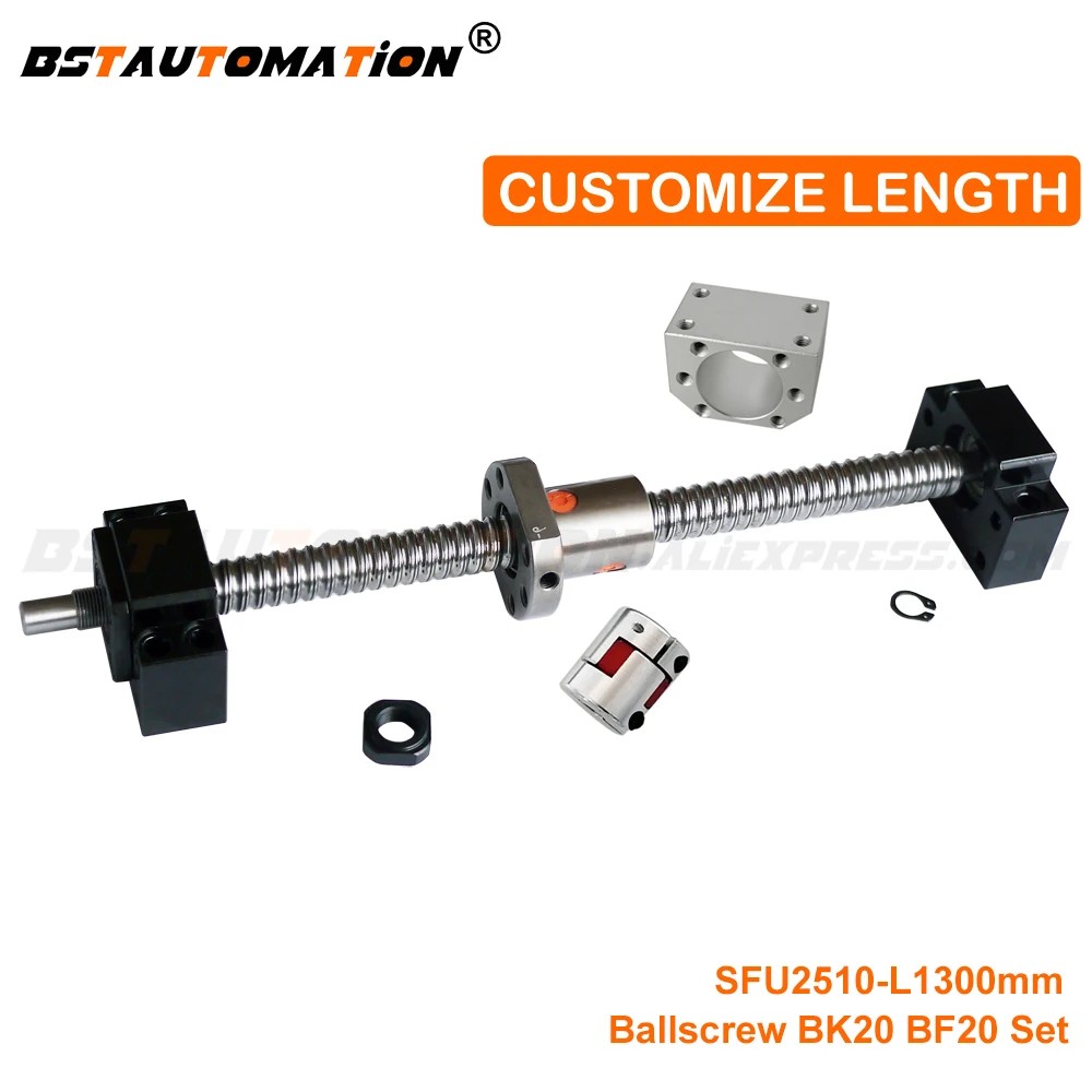 

SFU2510 RM 2510 Ballscrew 1300mm with end machined + Ballnut + BK20 BF20 End support + Jaw Coupling for CNC parts