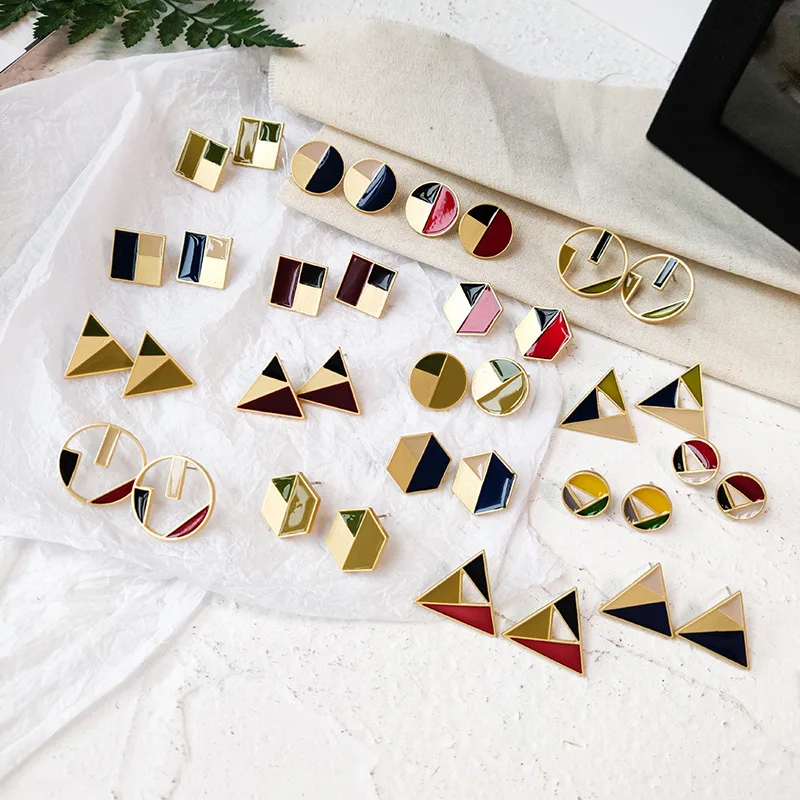 Корейские простые креативные многоцветные сплайсированные геометрические серьги модная индивидуальность женские девичьи ювелирные изделия аксессуары