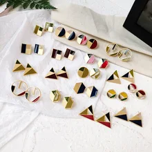 Корейские простые креативные многоцветные сплайсированные геометрические серьги модная индивидуальность женские девичьи ювелирные изделия аксессуары