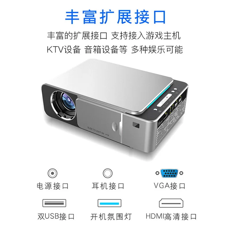 

2019 New Style T5 Projector Micro 720 P for Home & Office Use Support High-definition LED Projector