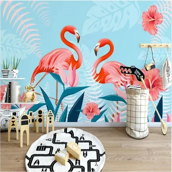 

milofi custom large wallpaper mural tropical rain forest plant flamingo living room bedroom TV background wall