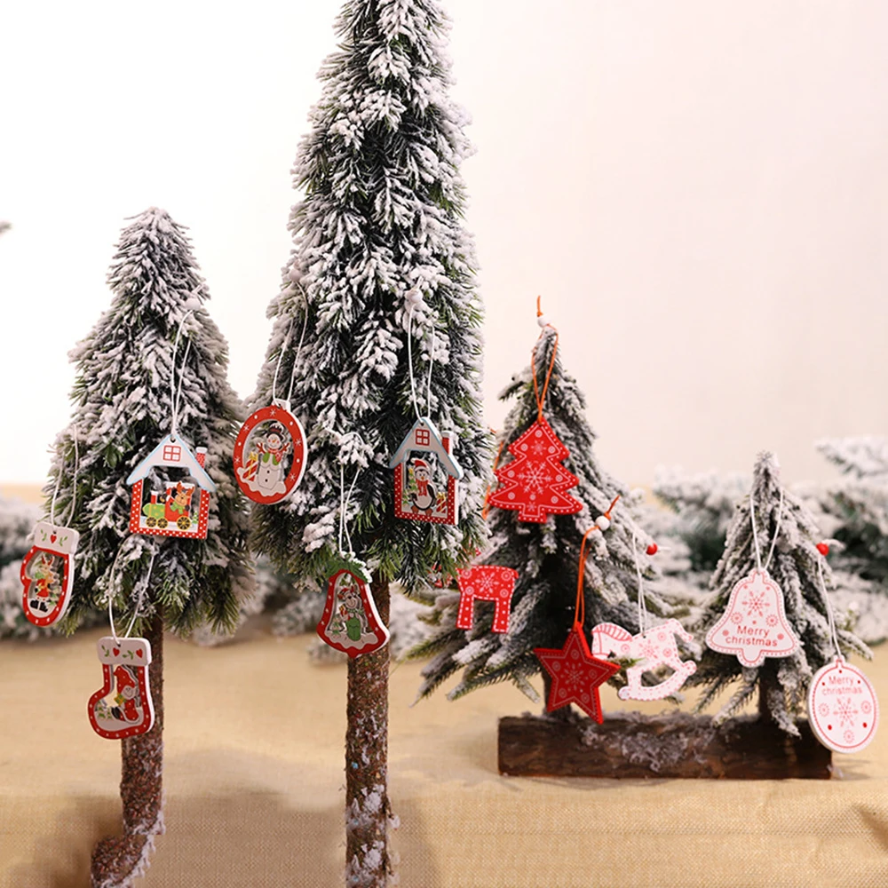 Merry Christmas Wooden Pendants Santa Claus Snowflakes Christmas Tree Hanging Decor 2025 Christmas New Year Home Decorations