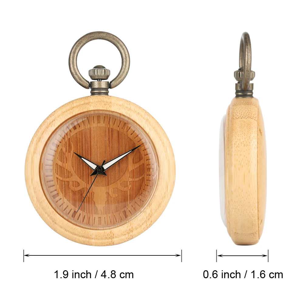 Exquisite Elk Head Bamboo Pocket Watch Female Unique Engraved Dial Necklace Chain Clock Men Gift Pendant Watches zakhorlor