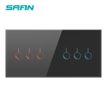 

SRAN Light switch Glass panel luxury touch wall switch 6Gang 1Way 172mm*86mm, 170-250V wall control panel