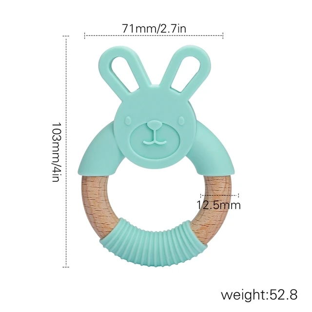 1Pc Infant Teething Rings Animal Silicone With Wooden Rabbit Silicone Baby Fidget Toys Food Grade Nurse Accessories Chew Product 2