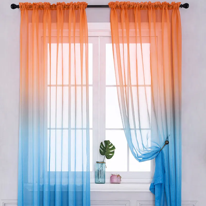 Modern Gradient Tulle Window Curtains For Living Room 3D Color Organza Yarn Sheer Voile Curtain For Bedroom Kitchen Drape Decor sheer curtains,window curtains,decor curtains,light filtering curtains